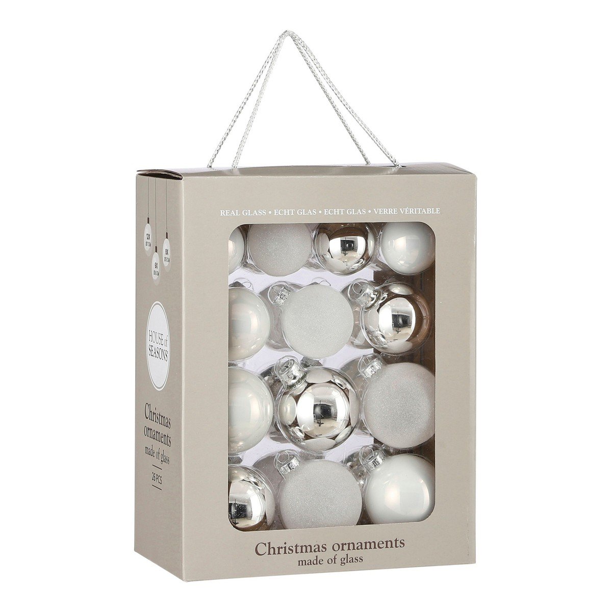 Kerstballen Glas Wit (26 stuks) - Ø 5/6/7 cm