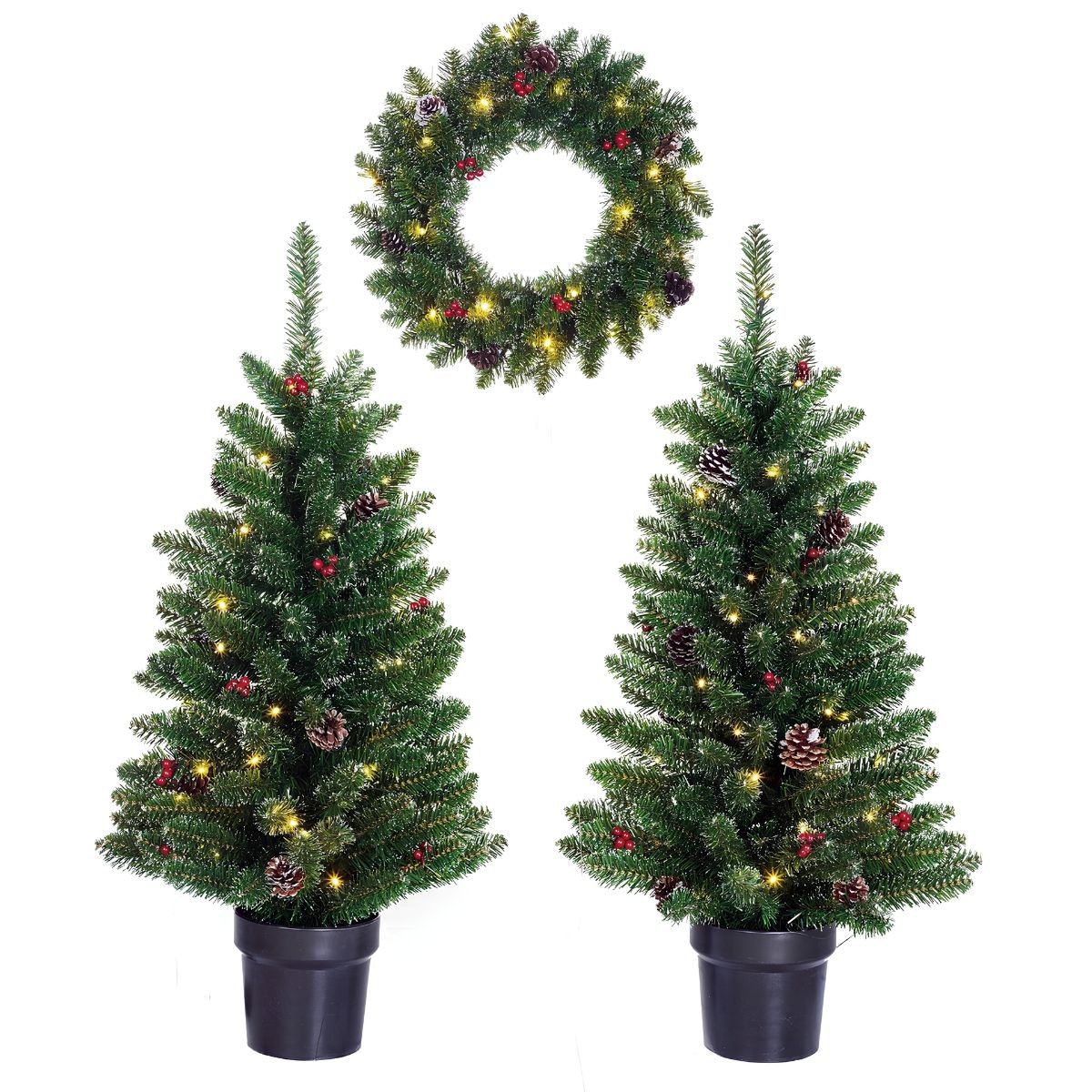 Kerstset Creston Verlicht Groen - 2 × 90 cm + kerstkrans Ø 45 cm