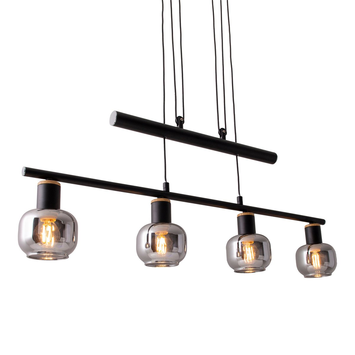 Hanglamp Fumoso 4-Lichts Zwart Rookglas - 78 cm (E14)