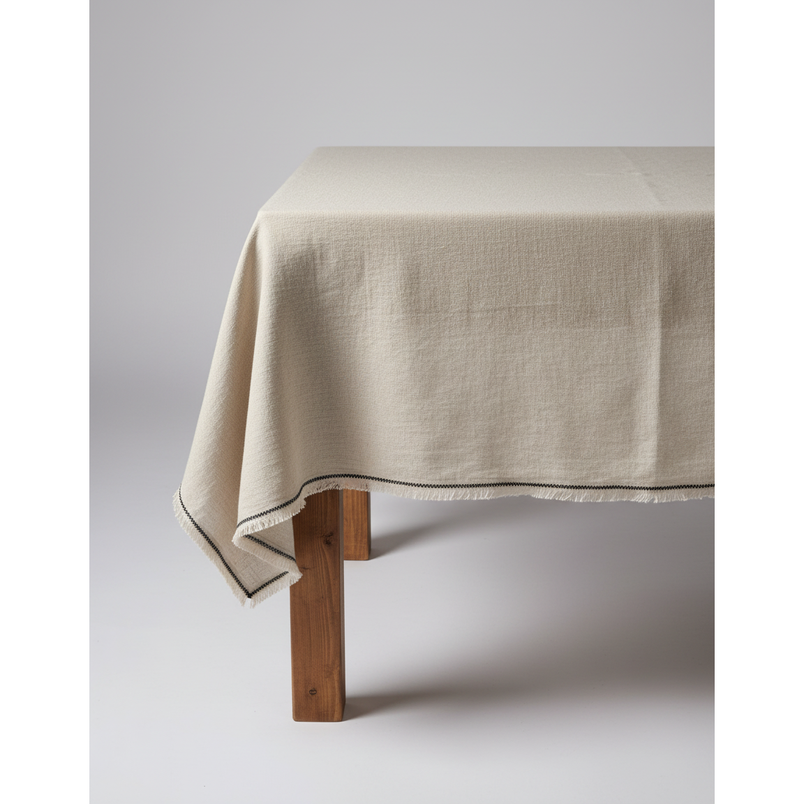 Linnen tafelkleed Toscaanse naturel/zwart - 150x300 cm