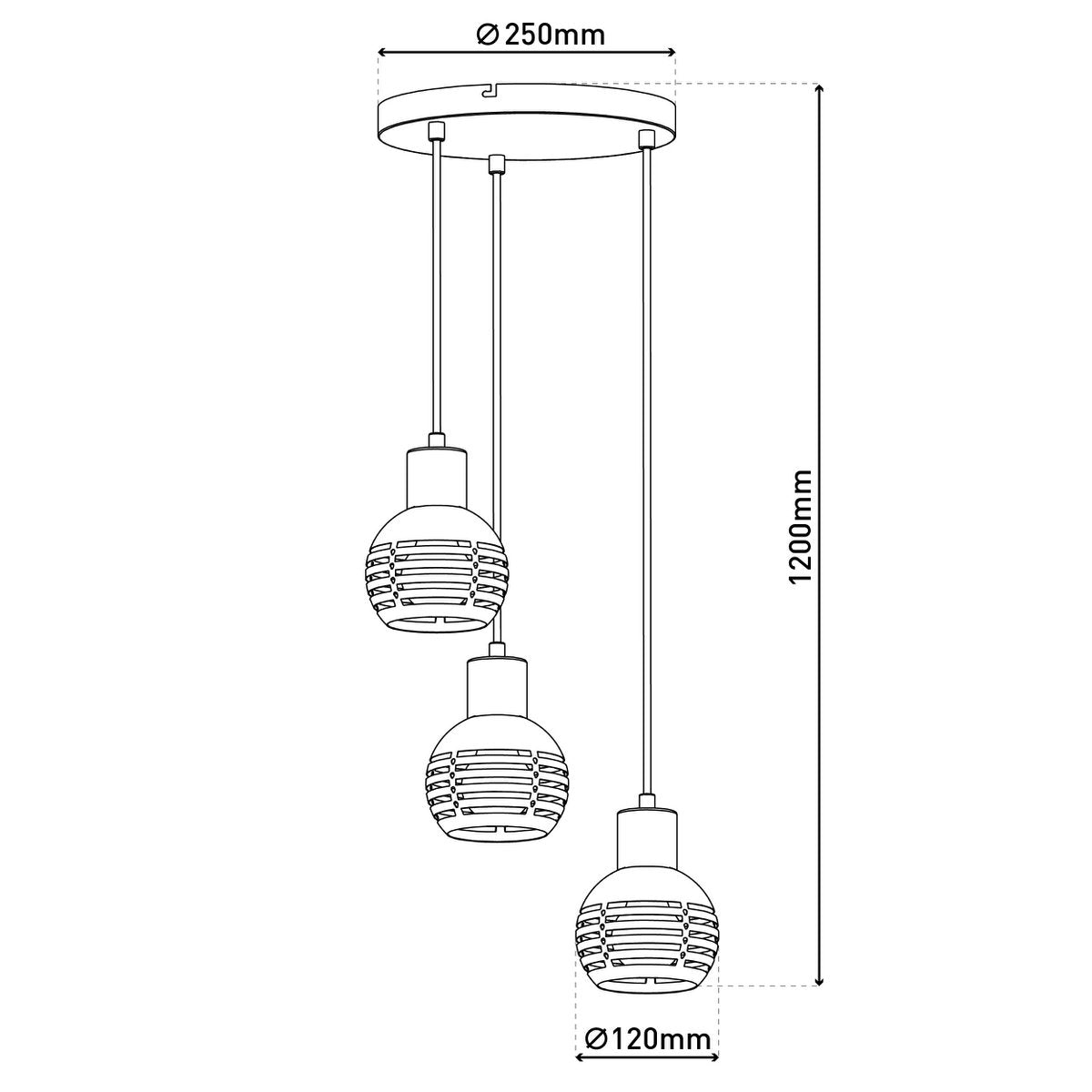 Hanglamp Casco 3-Lichts Zwart/Goud (E27)