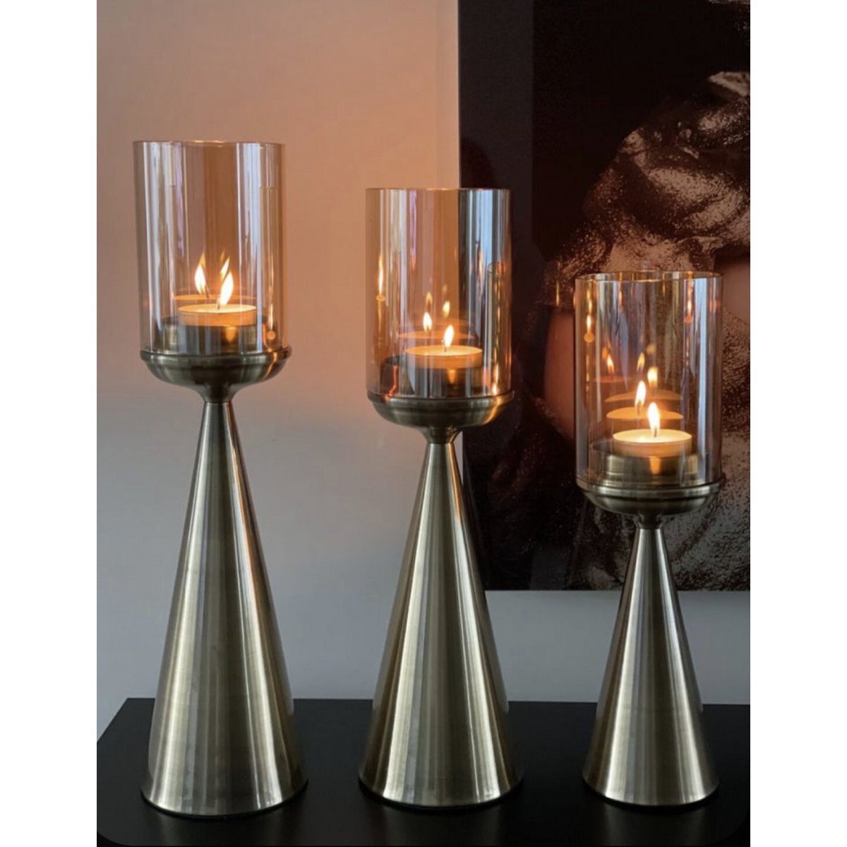 Glazen kandelaar M goud - 45 cm