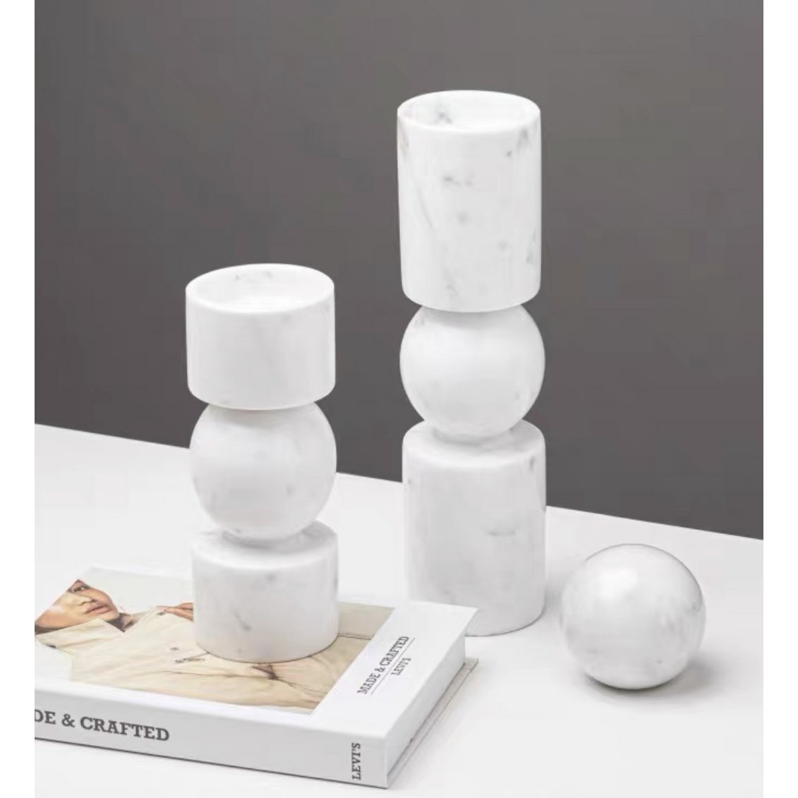 Marmeren kandelaar M wit - 29,5 cm