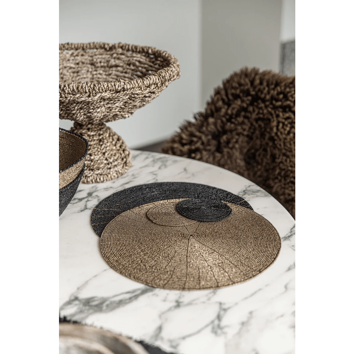 Kralen onderzetter Beaded zwart - 10 cm - OutHome