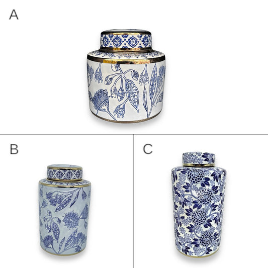Porseleinen gemberpot Aline blauw/wit