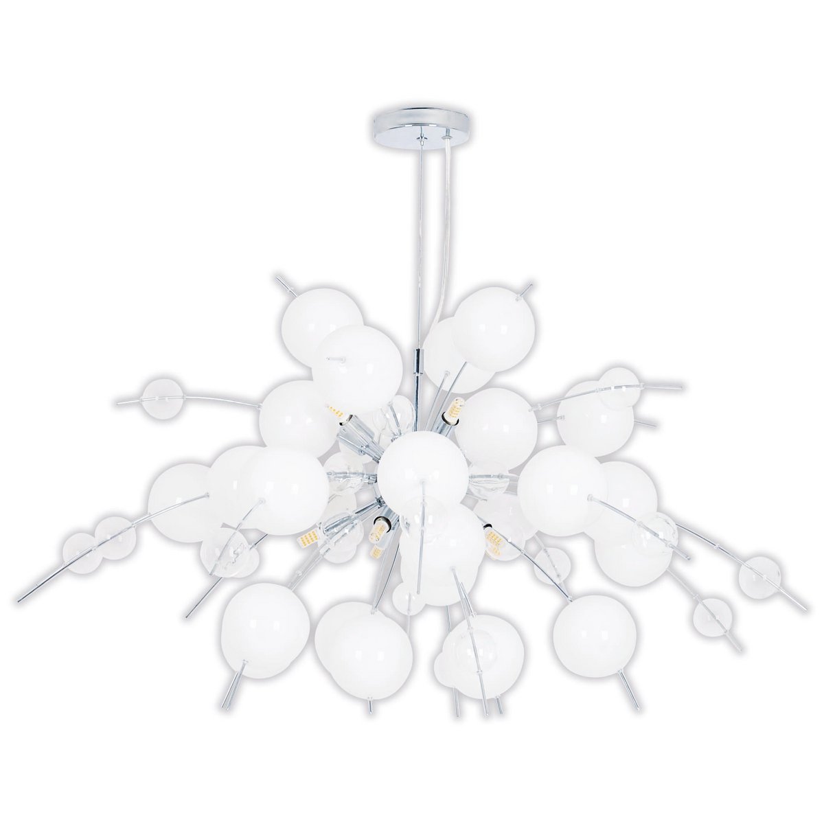 Hanger lamp "explosie" wit, gemaakt van metaal en glas, G9 - versies, hangende lamp voor eetkamer, woonkamer, hal of kantoor, Øca. 98 cm - OutHome