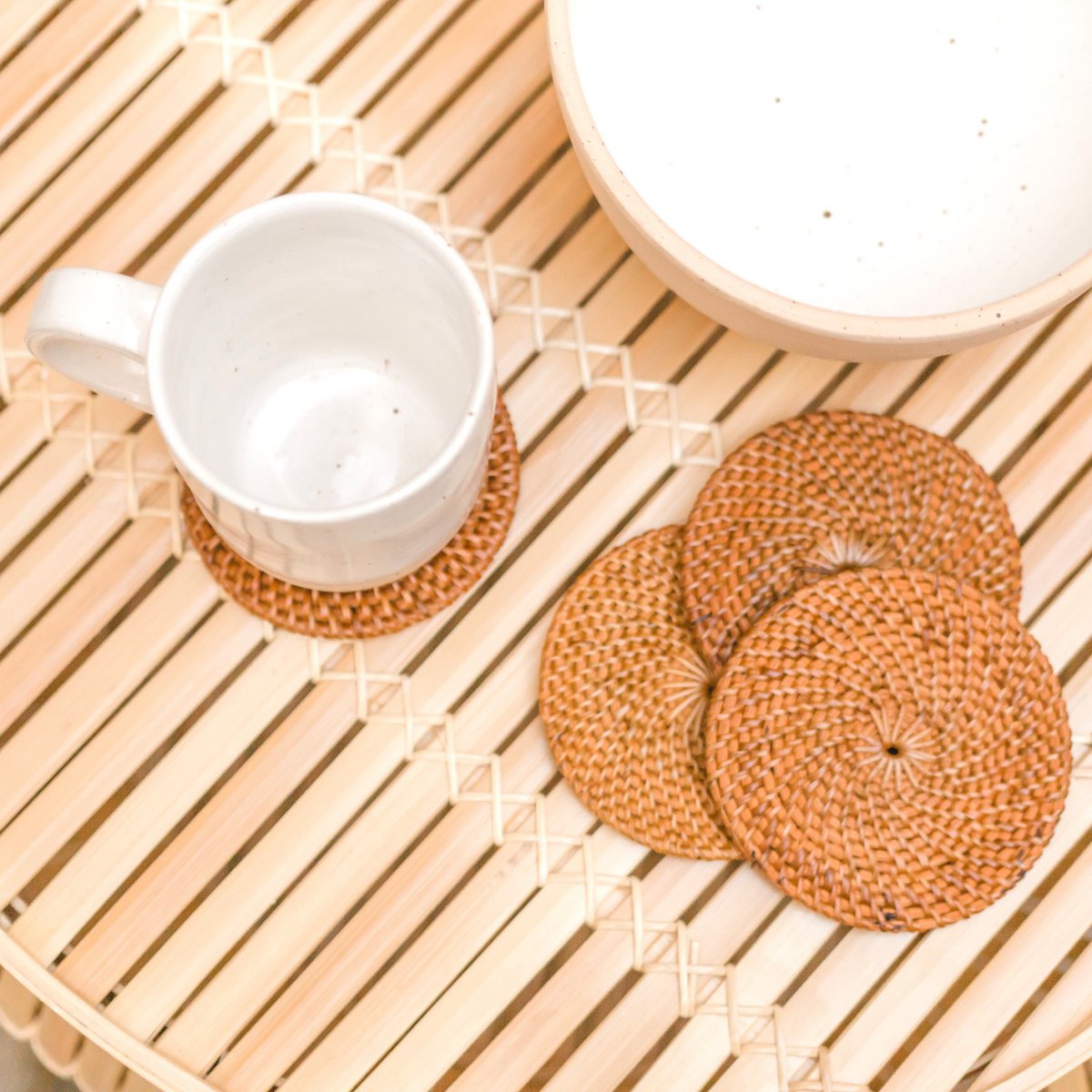 Onderzetters Tibu Rotan Rond (Set van 4/8)