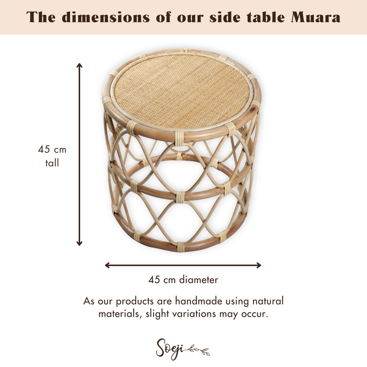 Bijzettafel Rotan Muara Beige - Ø 45 cm