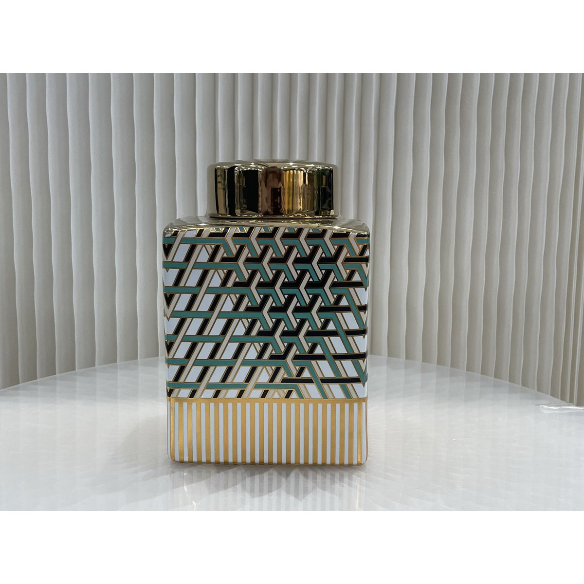 Porseleinen vaas groen/goud 21 cm