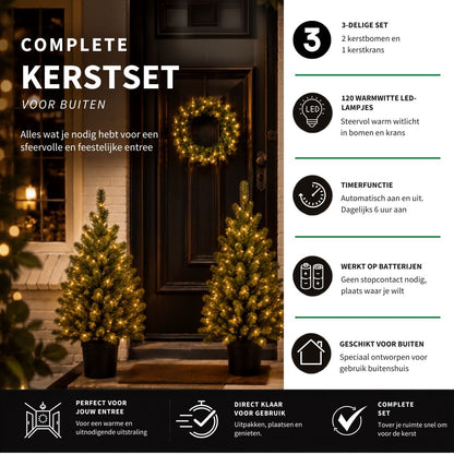 Kerstset Nagoya Verlicht - 2 × 90 cm + kerstkrans