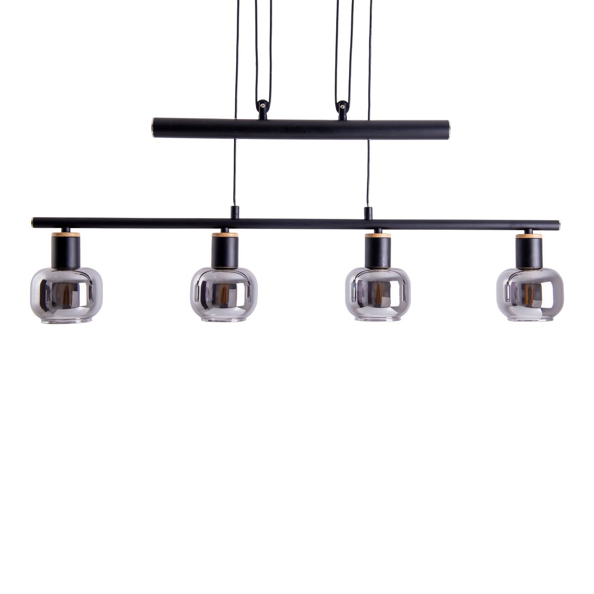 Hanglamp Fumoso 4-Lichts Zwart Rookglas - 78 cm (E14)