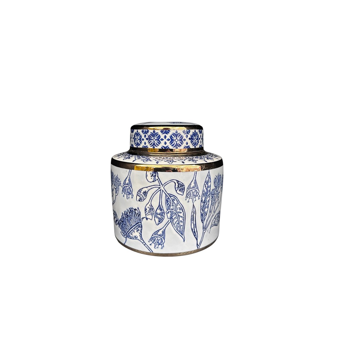 Porseleinen gemberpot Aline blauw/wit