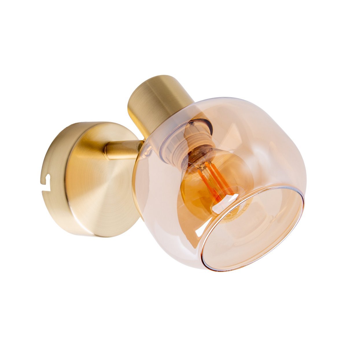Glazen wandvlek "Libby", klassieke wandlamp gemaakt van messing gekleurd metaal en getinte glas in barnsteen, met E14 - aansluiting, voor eetkamer, woonkamer, gang of kantoor, 16 cm - OutHome