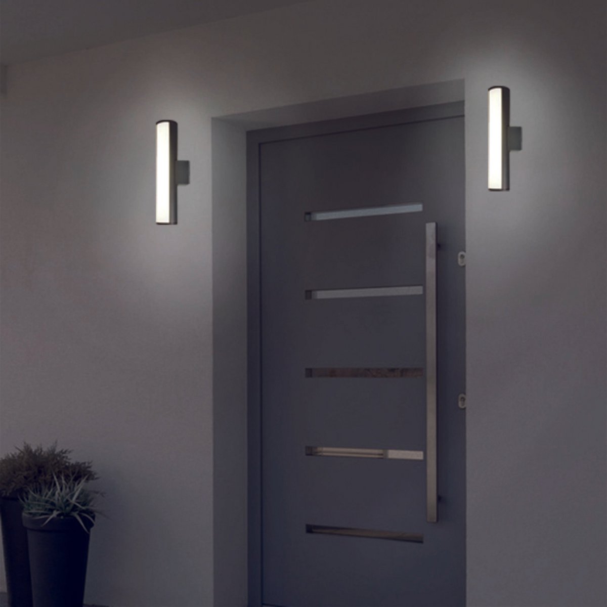 LED - wandlampen "Flair", 30 cm gemaakt van grijs metaal en plastic, met geïntegreerde LED - OutHome