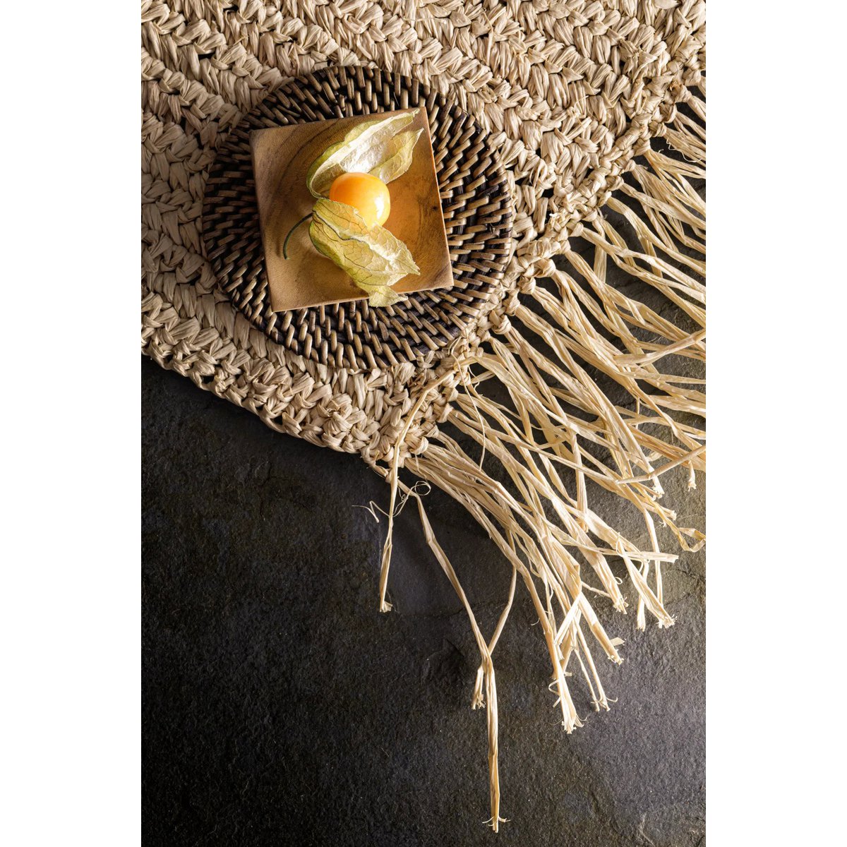 Raffia placemat Fringe naturel - 60 cm - OutHome