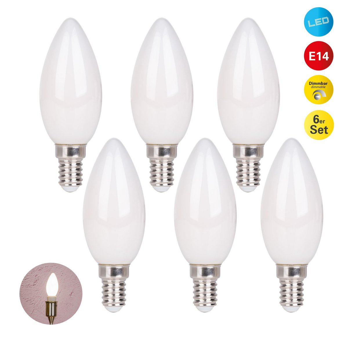 LED-kaarslampen (6-delig) - E14, 4W, Opaalglas