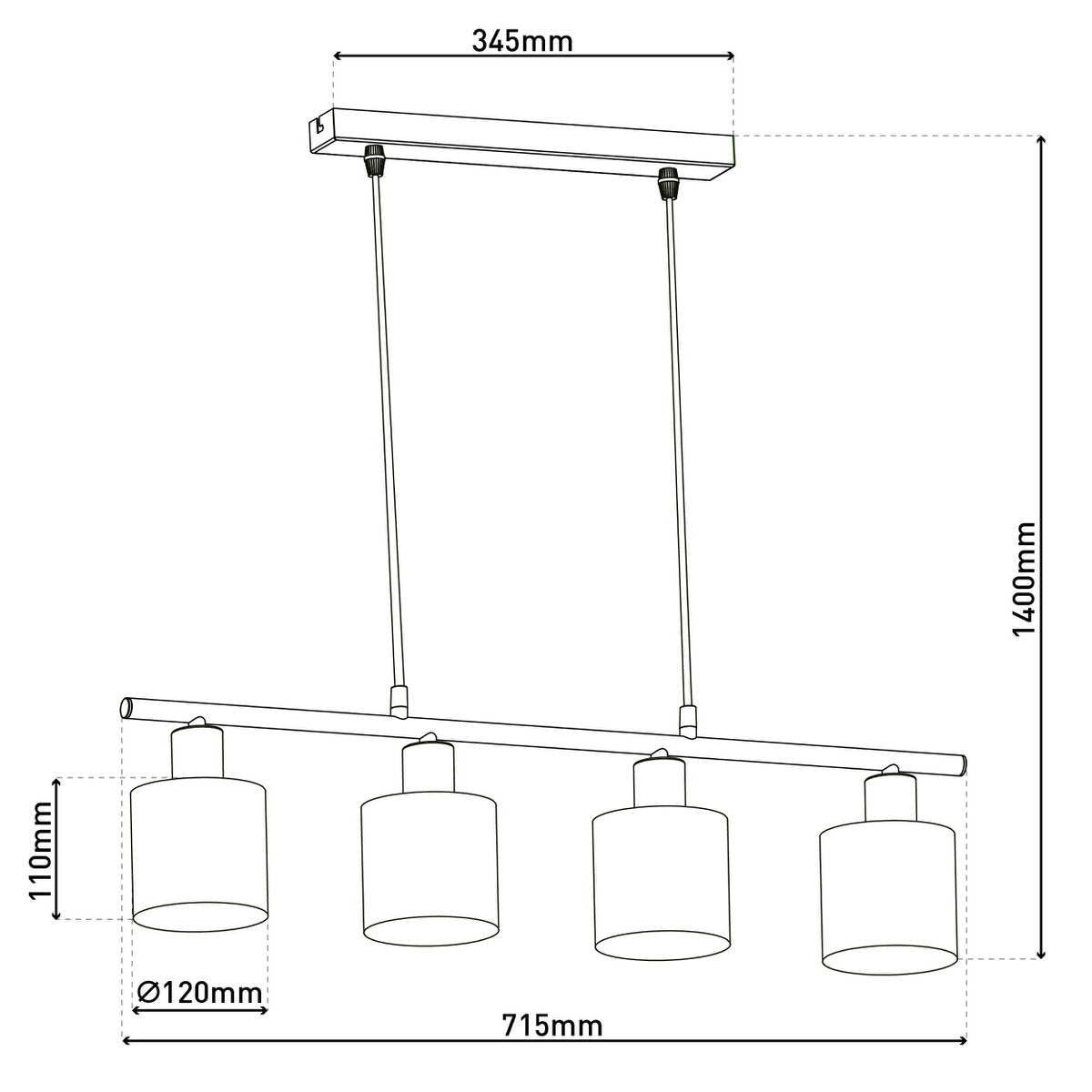 Hanglamp Maron 4-Lichts Bruin (E14)