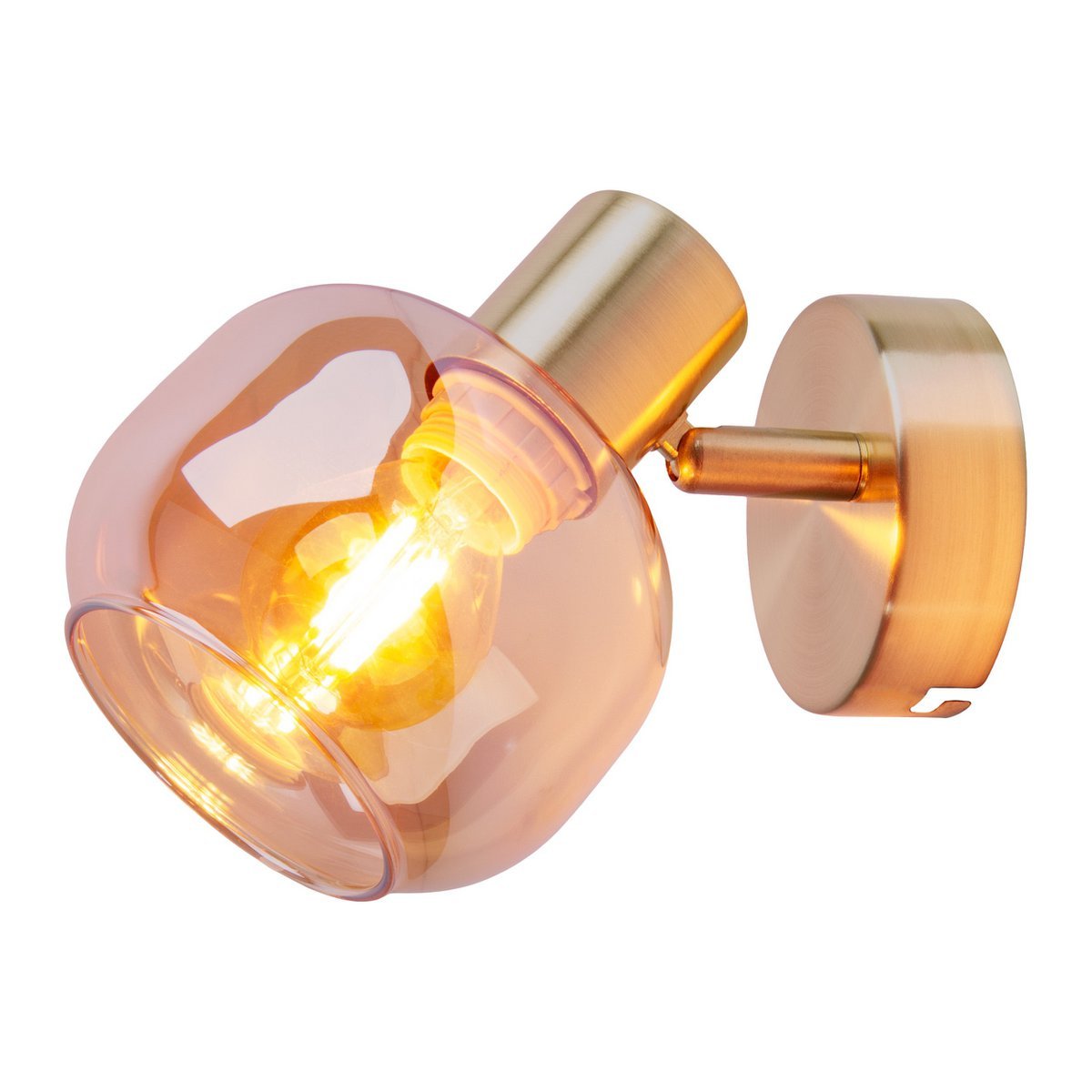 Glazen wandvlek "Libby", klassieke wandlamp gemaakt van messing gekleurd metaal en getinte glas in barnsteen, met E14 - aansluiting, voor eetkamer, woonkamer, gang of kantoor, 16 cm - OutHome