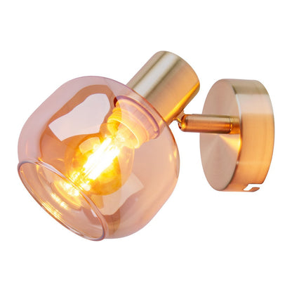 Glazen wandvlek "Libby", klassieke wandlamp gemaakt van messing gekleurd metaal en getinte glas in barnsteen, met E14 - aansluiting, voor eetkamer, woonkamer, gang of kantoor, 16 cm - OutHome