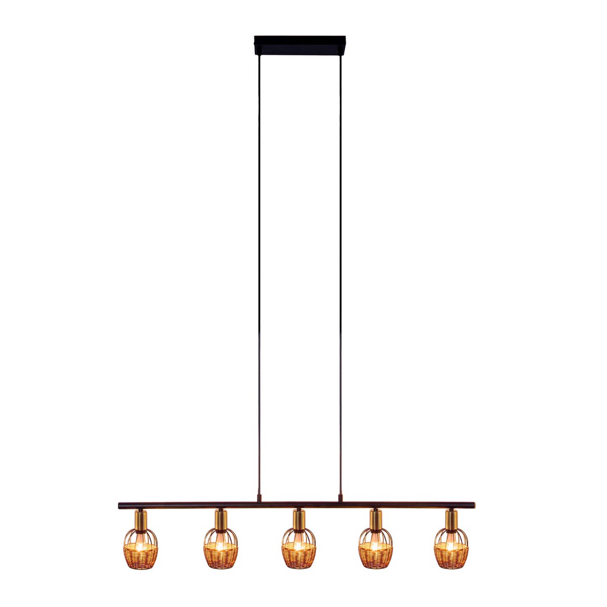 Hanglamp Corbis 5-Lichts Zwart/Rotan - 100 cm (E14)