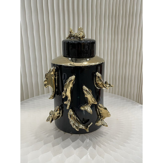 Keramische voorraadpot zwart/goud 30 cm