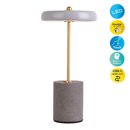 Acculamp Seta Grijs Metaal/Beton - 30 cm