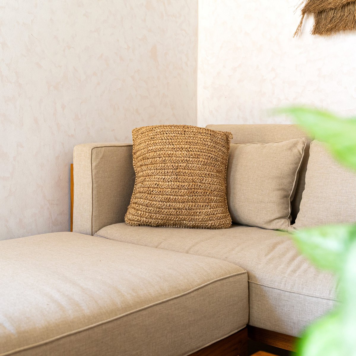 Sierkussen Jiwa Raffia Beige - 40x40 cm