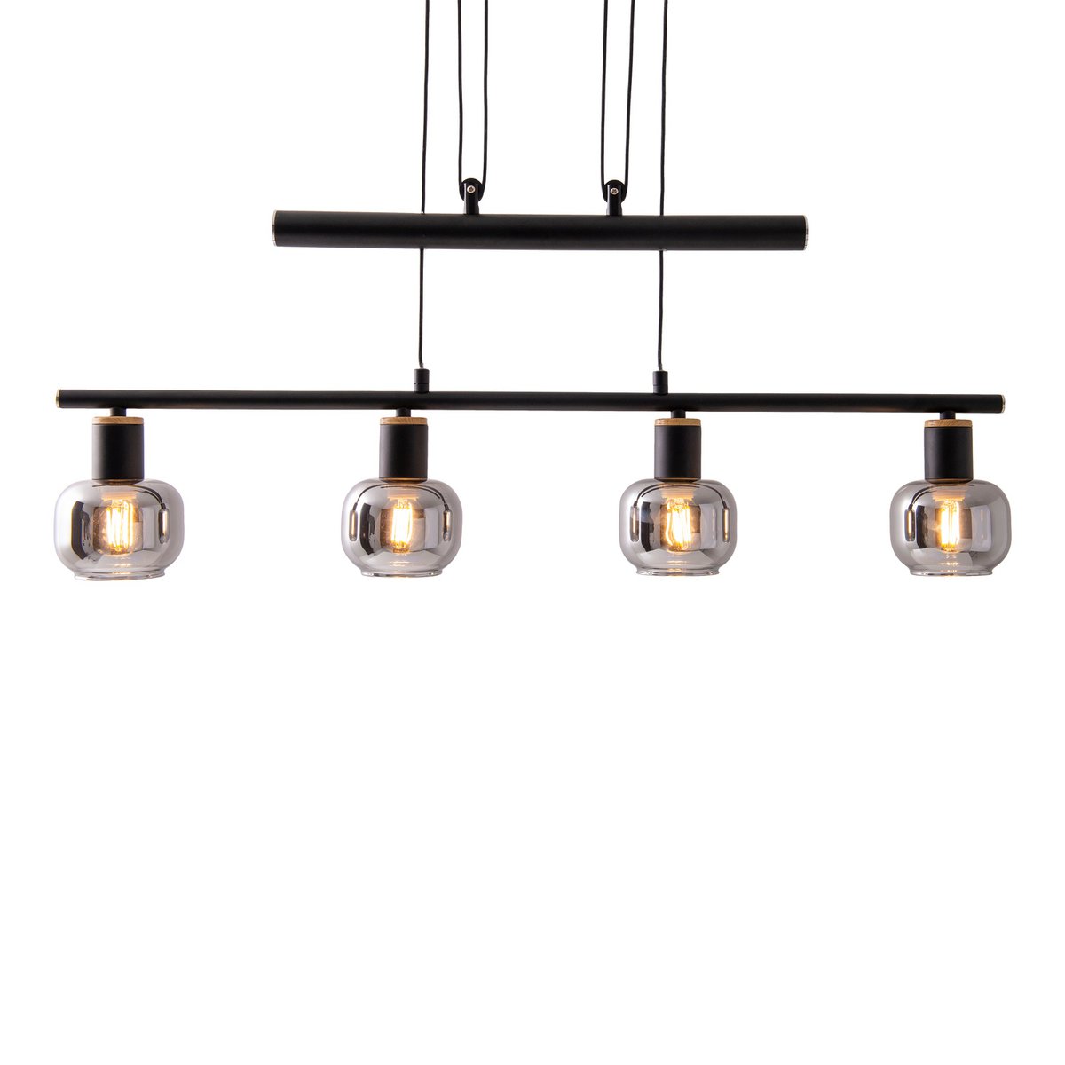 Hanglamp Fumoso 4-Lichts Zwart Rookglas - 78 cm (E14)