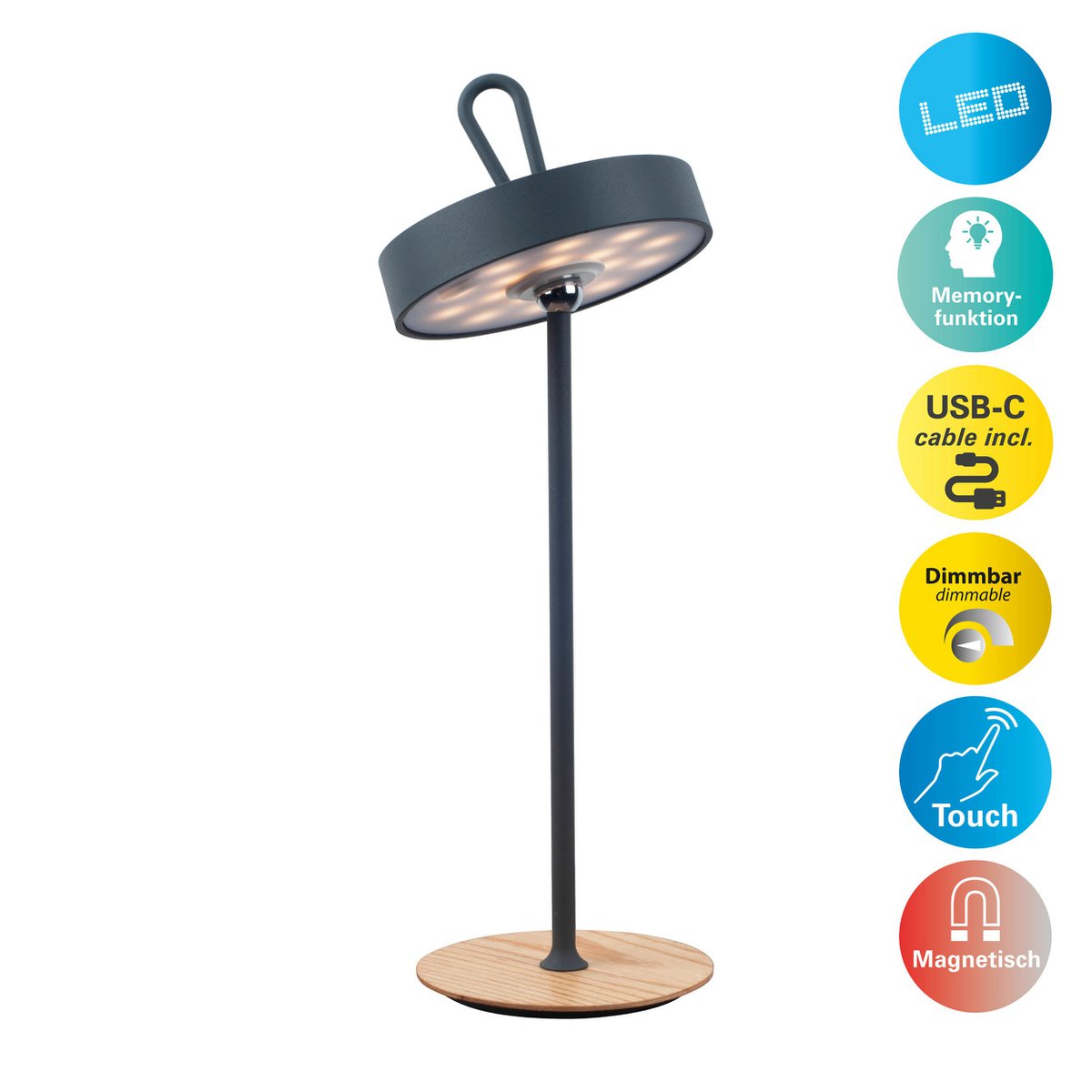 LED Acculamp Magnetisch Grijs - 36 cm