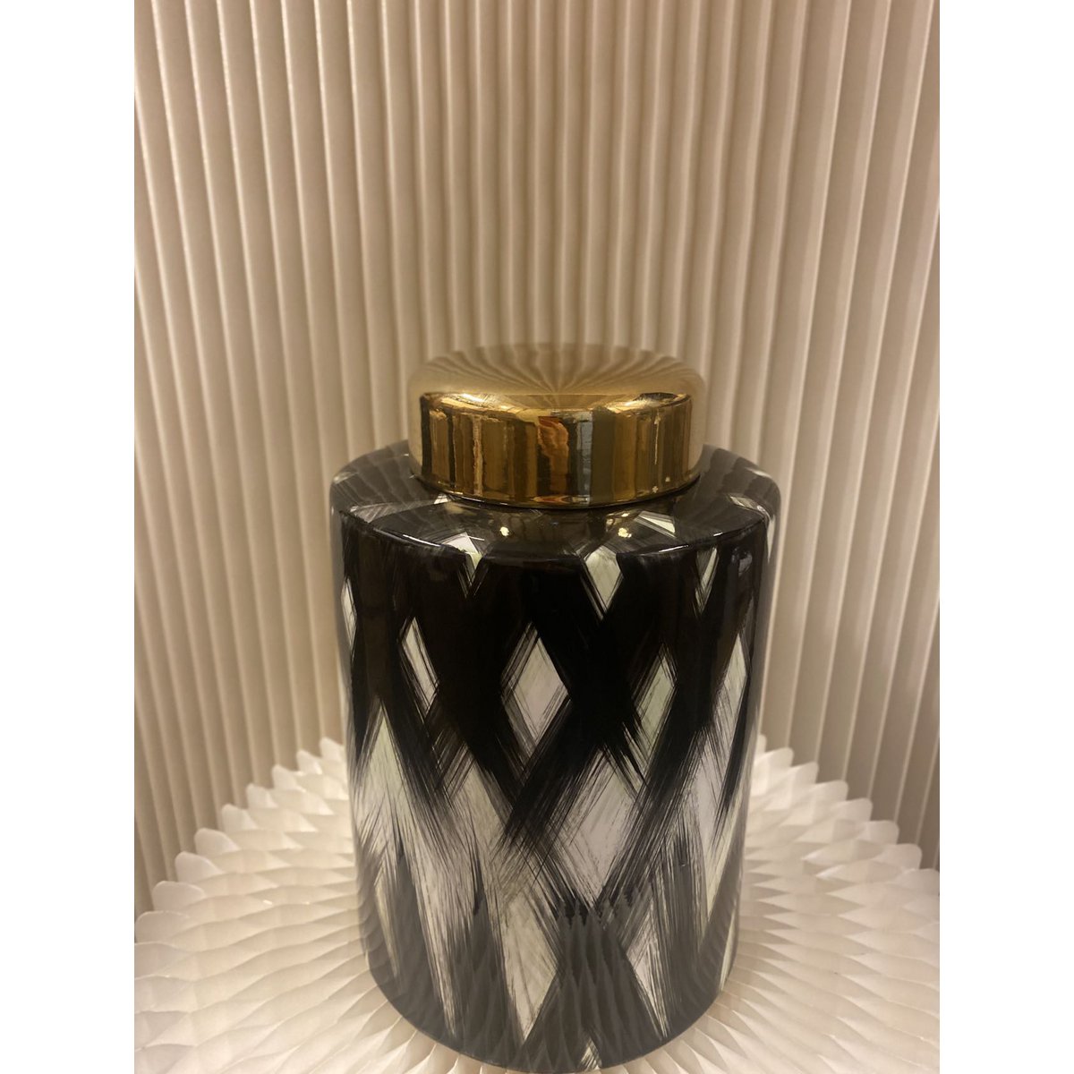 Keramische pot zwart/wit/goud - klein formaat