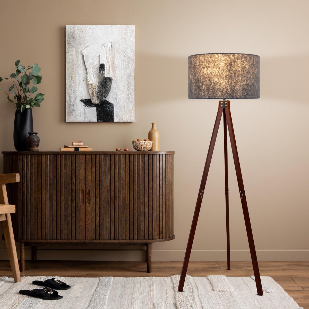 Vloerlamp Filco Hout/Kunststof Bruin/Grijs - 147 cm (E27)