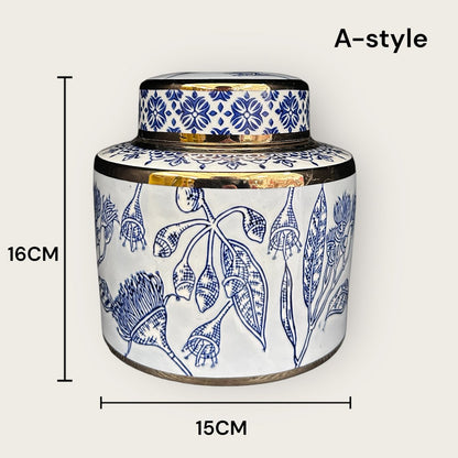 Porseleinen gemberpot Aline blauw/wit