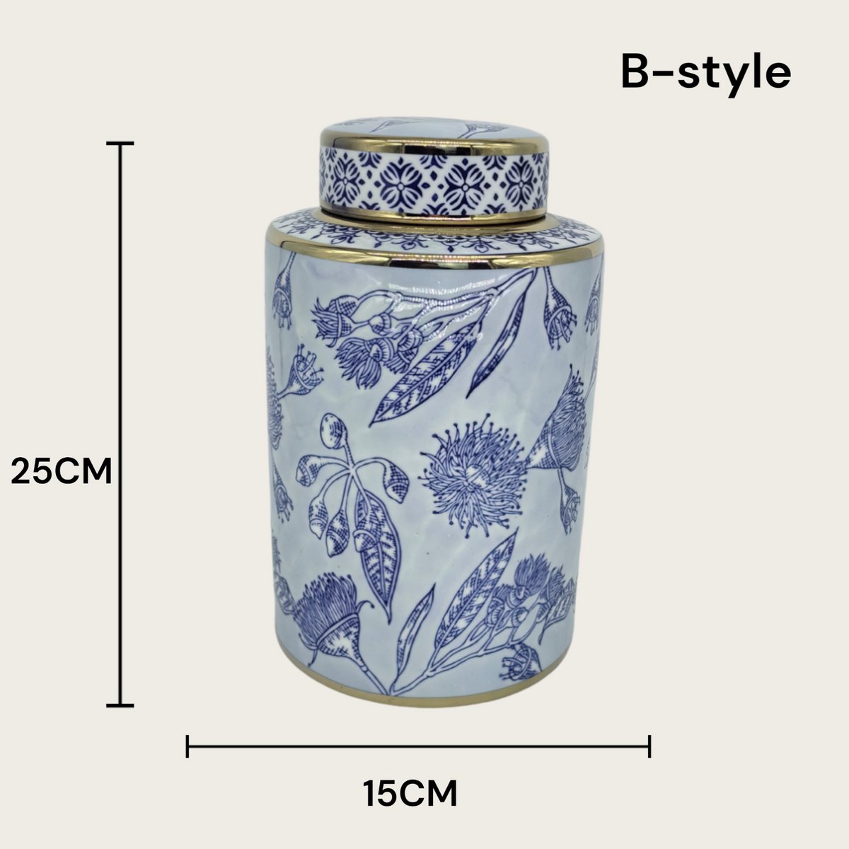 Porseleinen gemberpot Aline blauw/wit