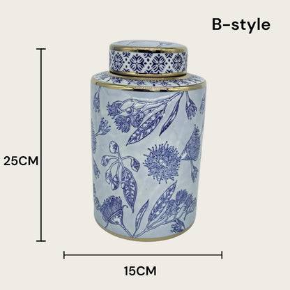 Porseleinen gemberpot Aline blauw/wit