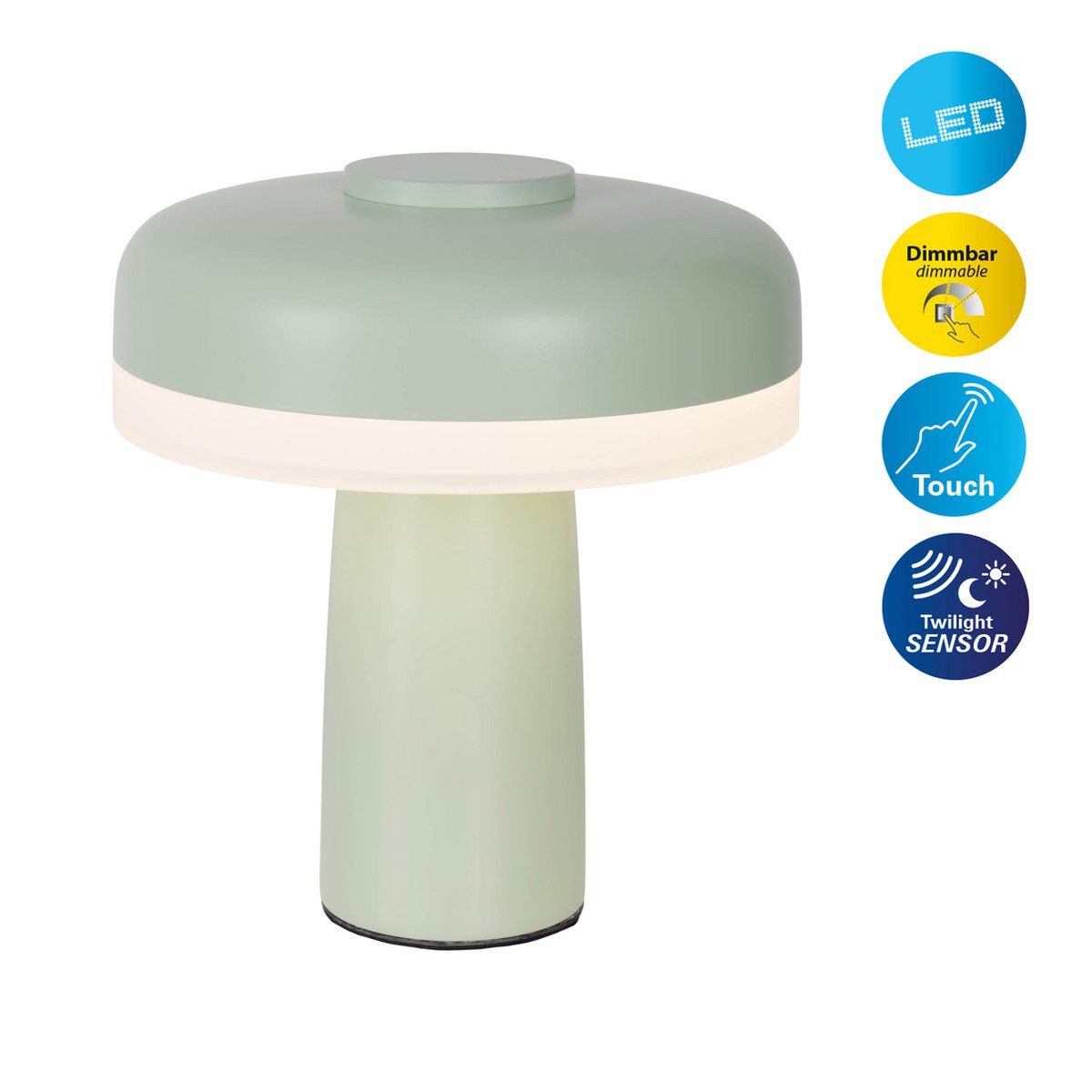 Snoerloze Tafellamp Pilu Mint/Wit - 16,5 cm (Touch/Dimbaar)