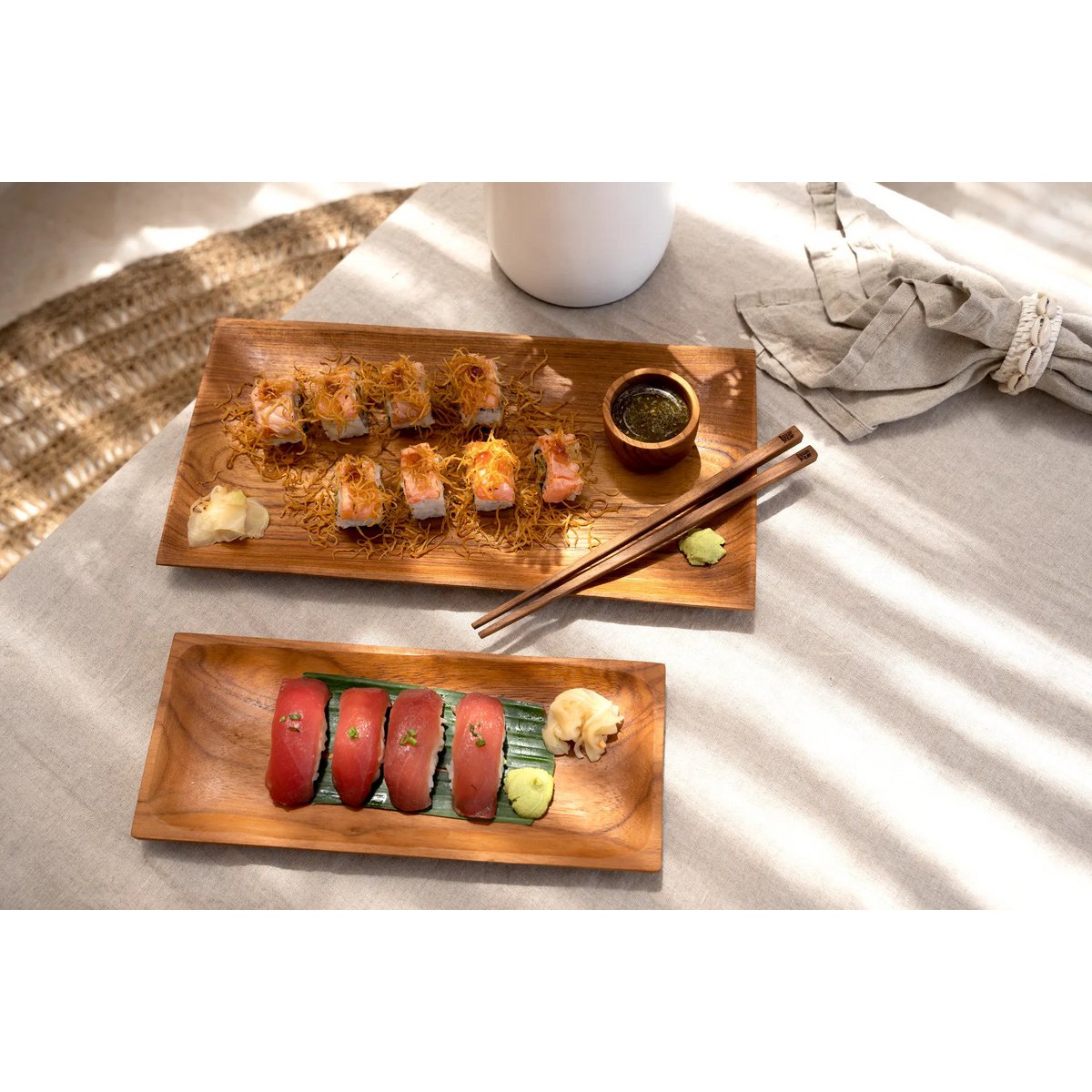 Teak sushi bord Teak root sushi plate bruin - 35 cm