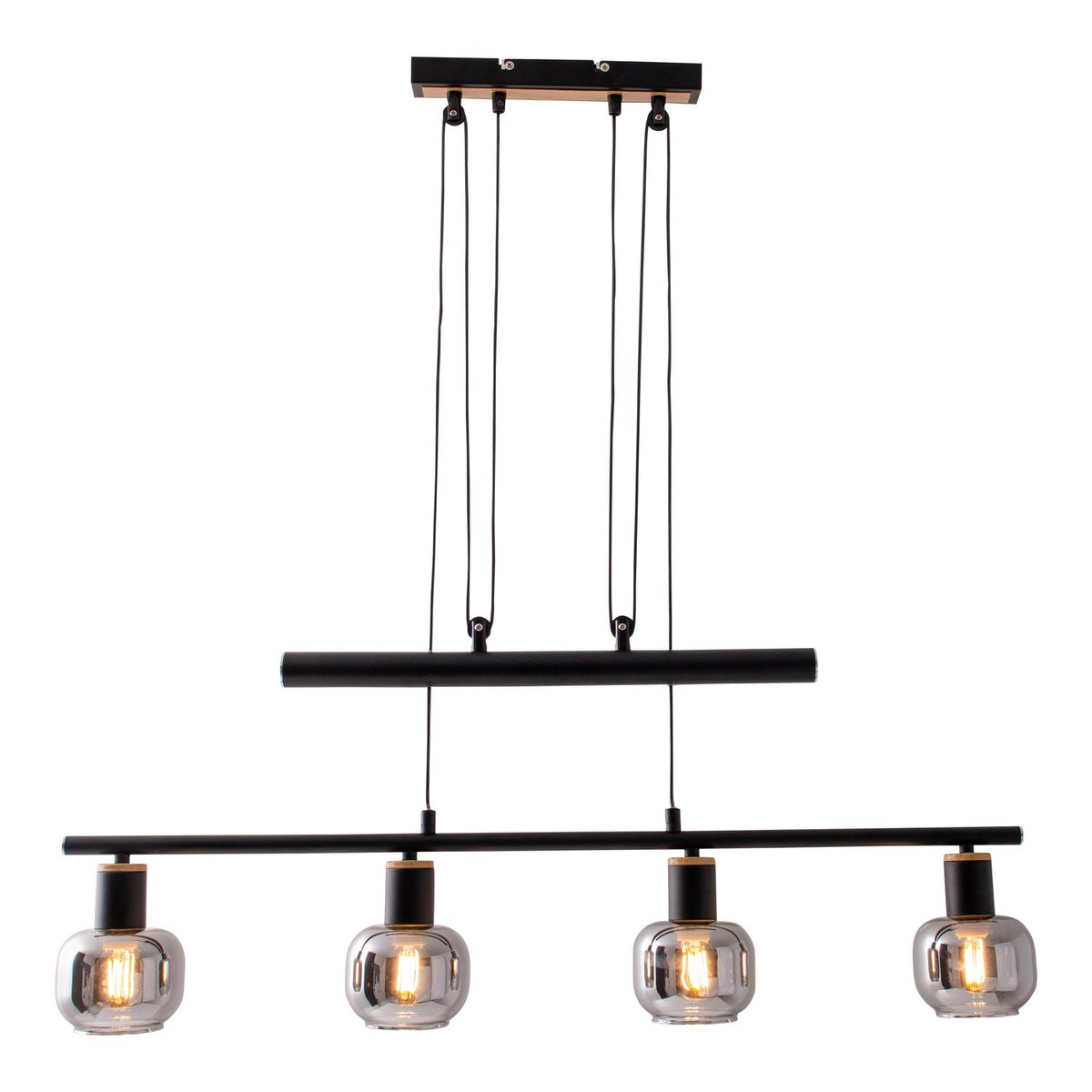 Hanglamp Fumoso 4-Lichts Zwart Rookglas - 78 cm (E14)