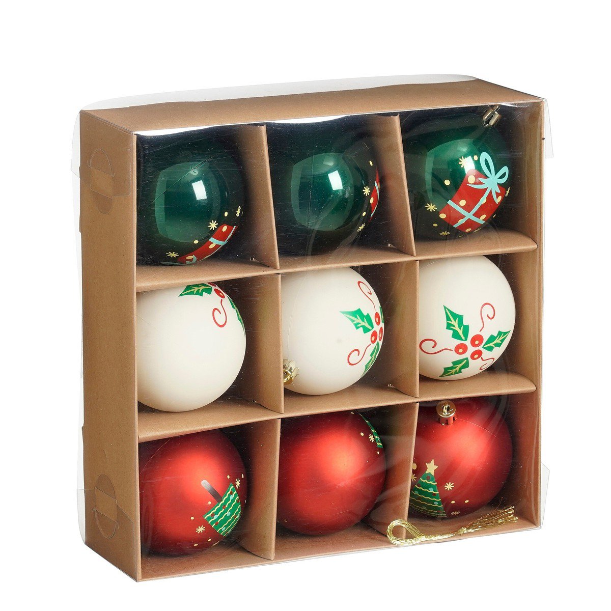 Kerstballen Gerecycled Polystyreen Wit/Rood/Groen (9 stuks) - Ø 8 cm