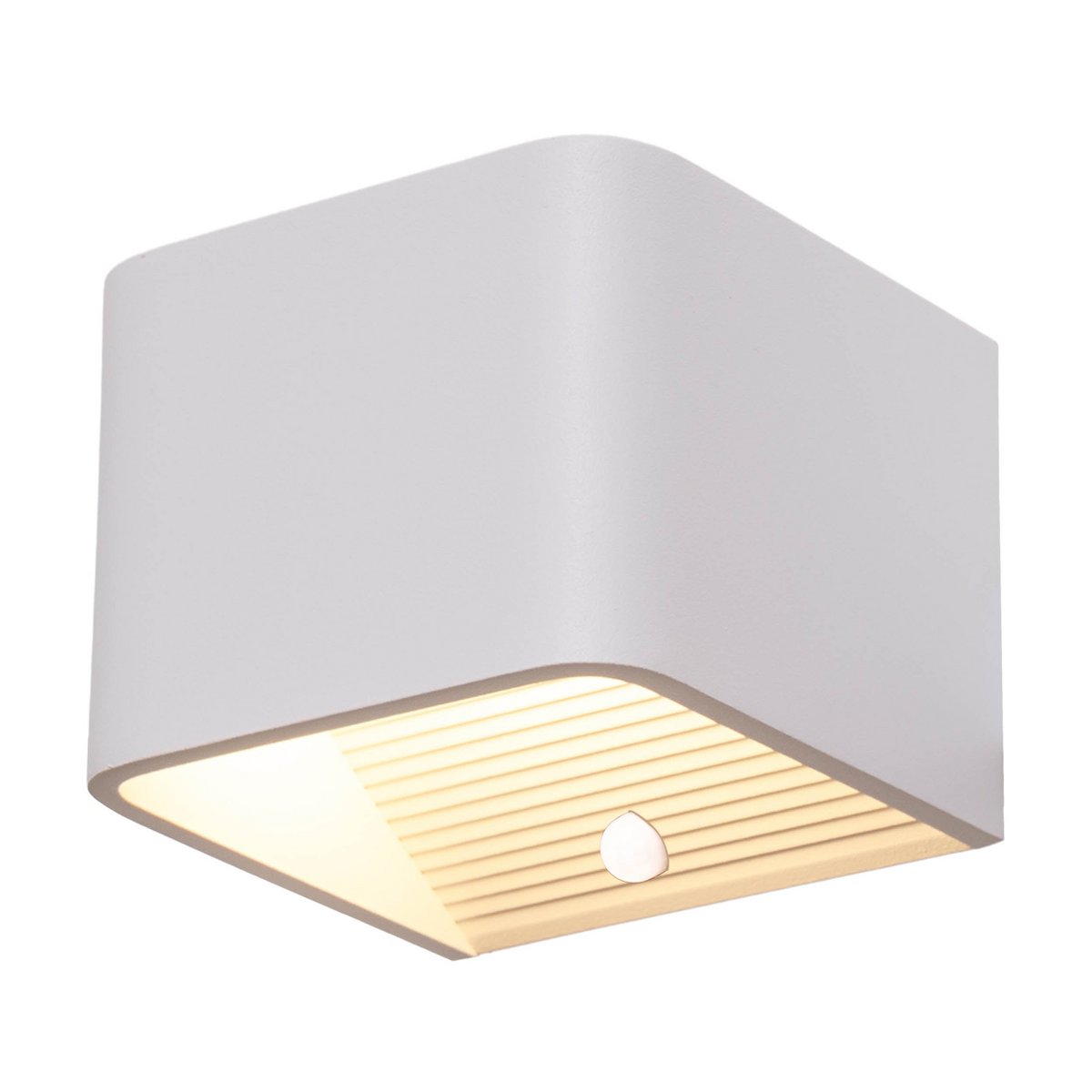 Noteloze wandlicht "kubus" magnetisch, ca. 10 x 10 cm, gemaakt van wit metaal, met bewegingssensor - OutHome