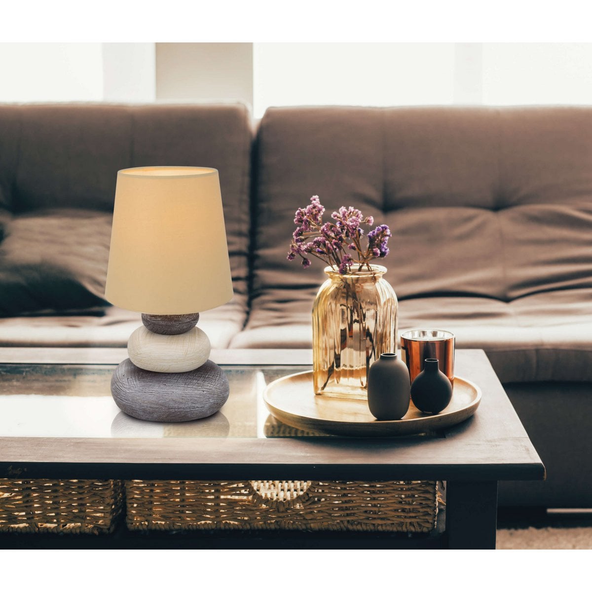 Keramische tafellamp "Stoney", tafellamp gemaakt van keramiek, natuur, met E14 - versie, tafellamp voor eetkamer, woonkamer, gang of kantoor, of als een bedlamp, 31 cm hoog - OutHome