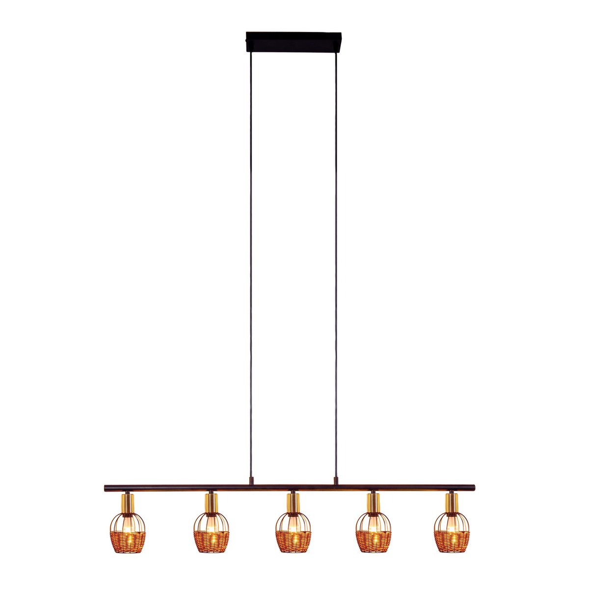 Hanglamp Corbis 5-Lichts Zwart/Rotan - 100 cm (E14)