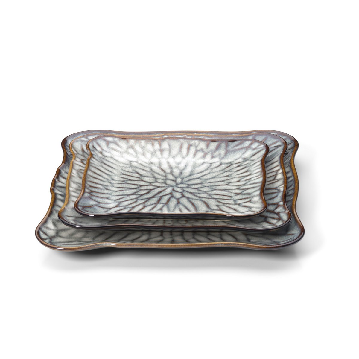 Porseleinen bord Lotus ice square grijs bruin - M