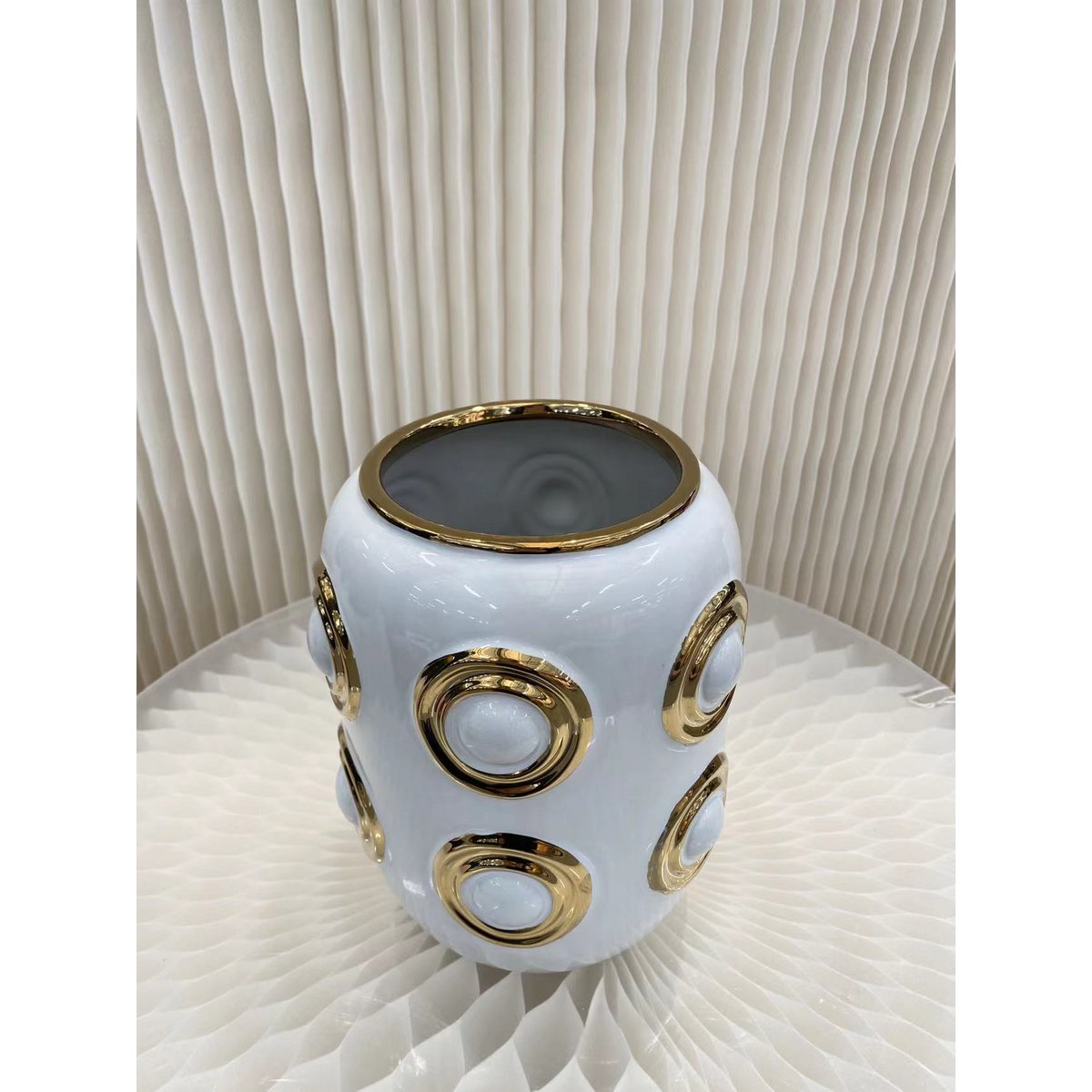 Keramische vaas Golden Circle wit/goud
