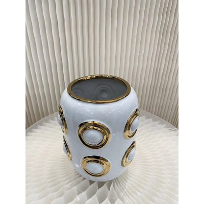 Keramische vaas Golden Circle wit/goud