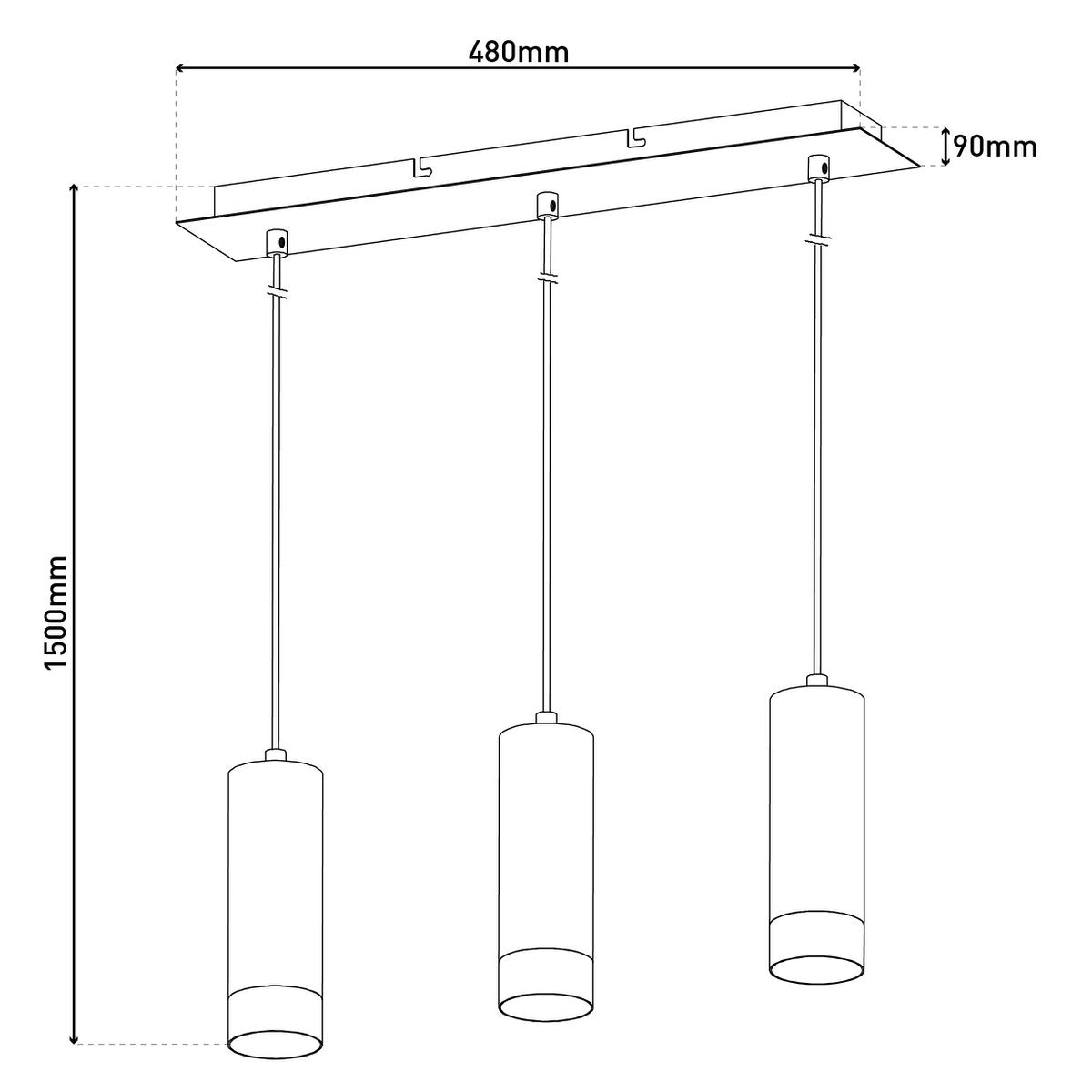 Hanglamp Fridu 3-Lichts Mat Zwart - 48 cm (GU10)