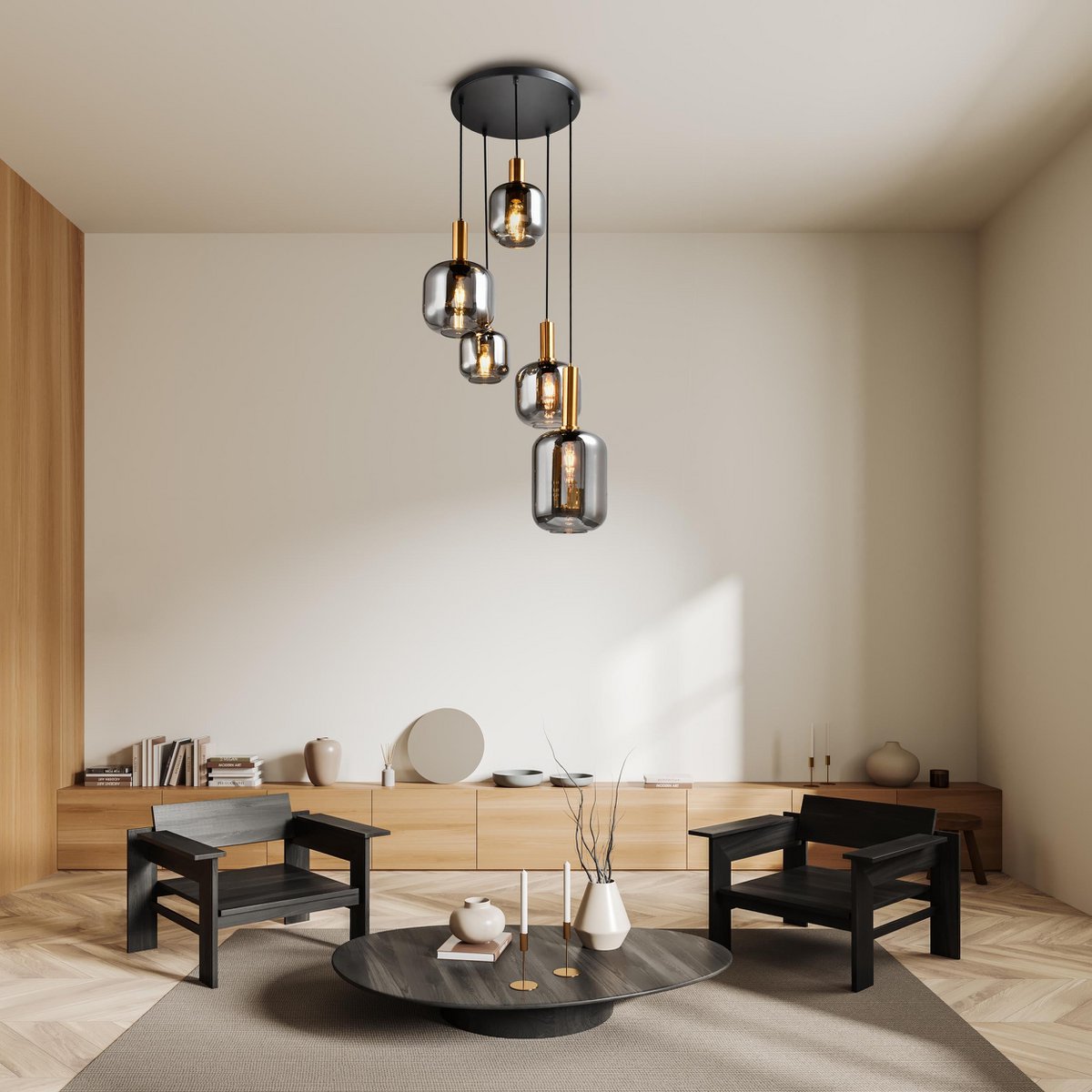 Hanglamp Fumo 5-Lichts Zwart/Glas (E14)