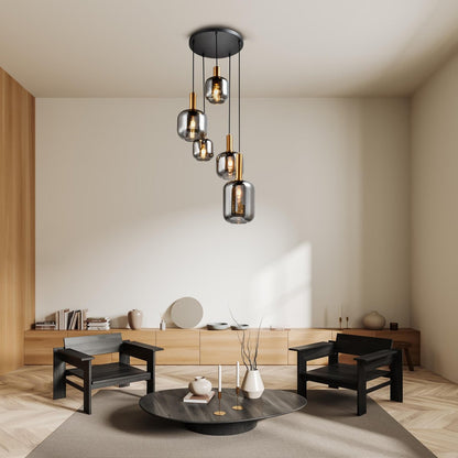Hanglamp Fumo 5-Lichts Zwart/Glas (E14)