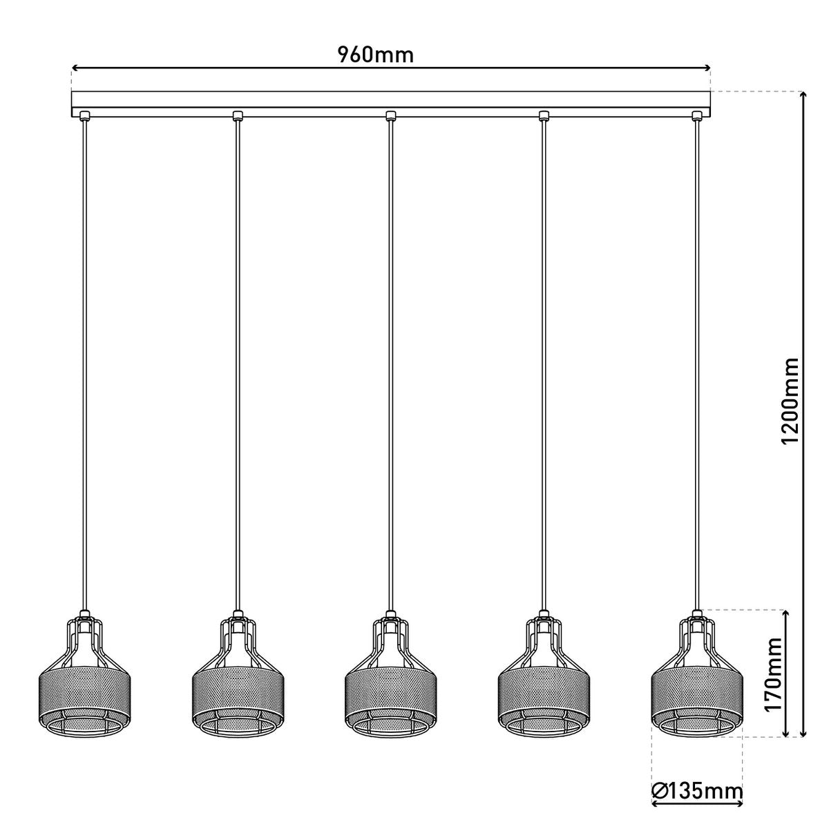 Hanglamp Foro 5-Lichts Zwart/Goud - 96 cm (E27)