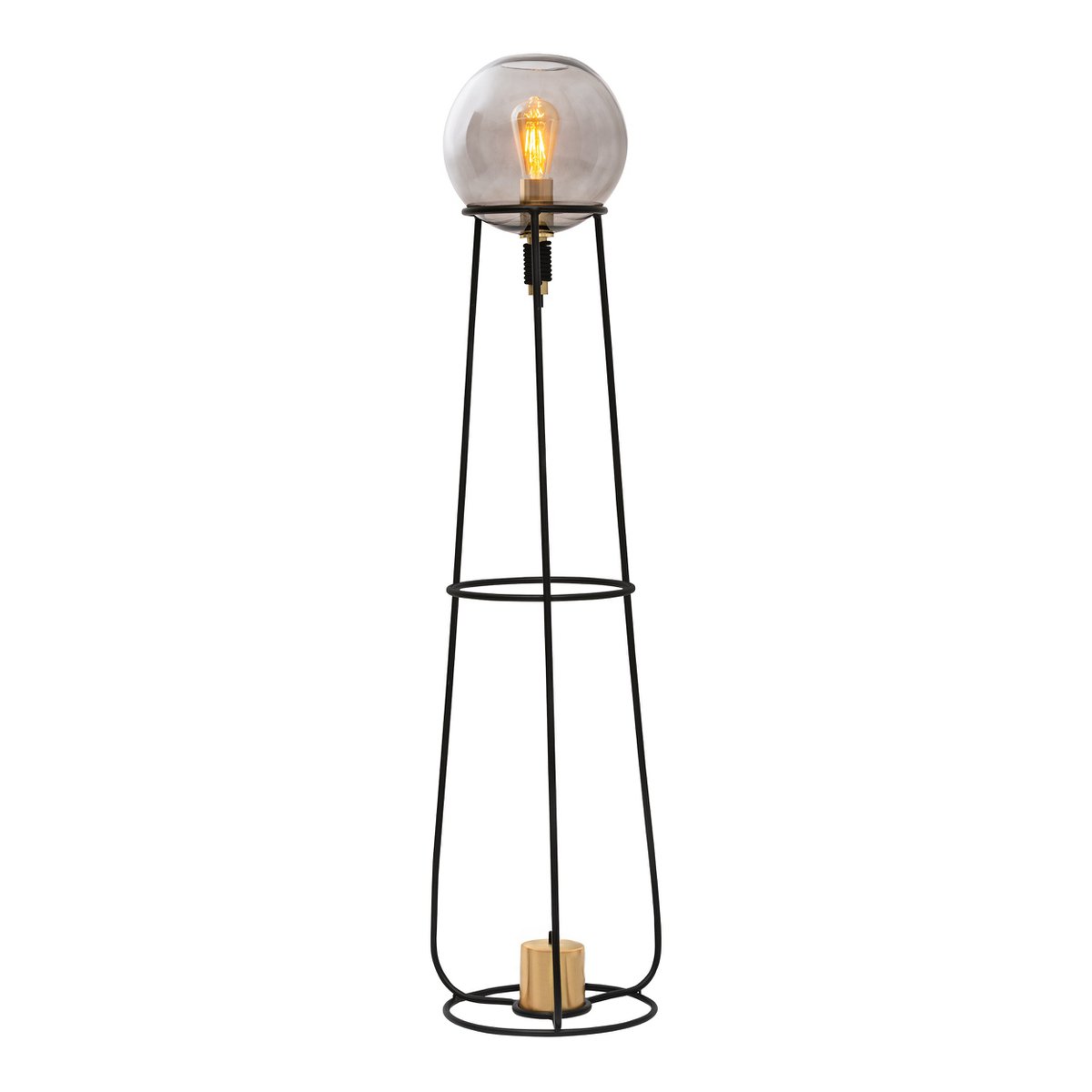 Stapellamp "stelo", moderne vloerlamp gemaakt van zwart metaal en rookglas, E27 - aansluiting, 128,5 cm hoog, voor eetkamer, woonkamer, gang of kantoor, - OutHome