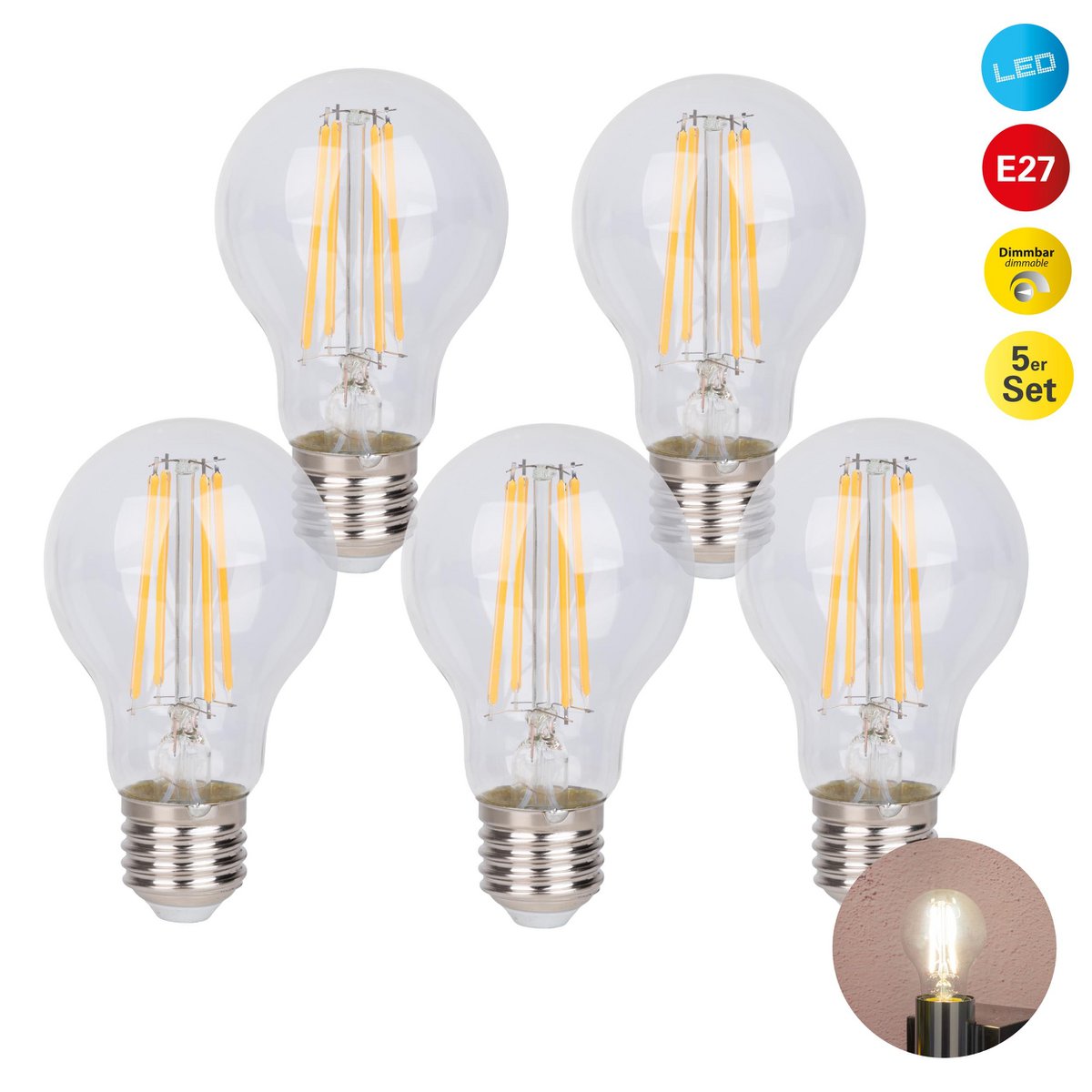 LED-filamentlampen (6-delig) - E14, 8W, Helder Glas